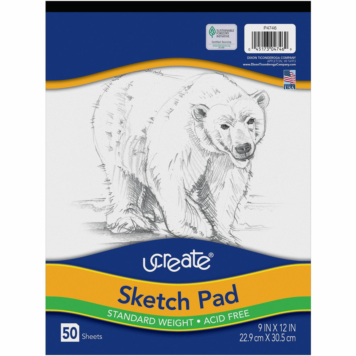 UCreate Medium Weight Sketch Pads - 50 Sheets - 9" x 12" Sheet Size - White Paper - Acid-free, Mediumweight - Recycled - 1 Pad