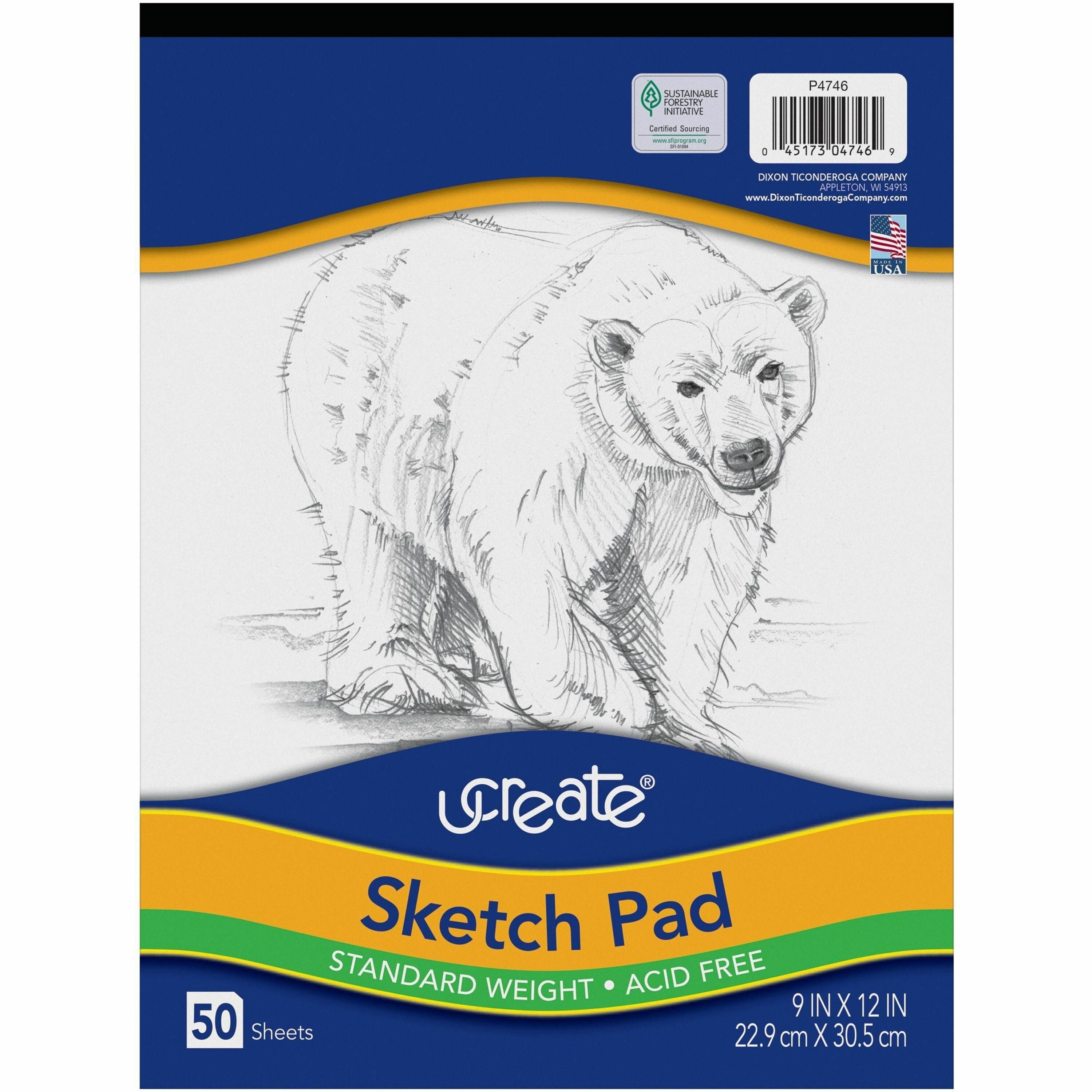 UCreate Medium Weight Sketch Pads - 50 Sheets - 9" x 12" Sheet Size - White Paper - Acid-free, Mediumweight - Recycled - 1 Pad