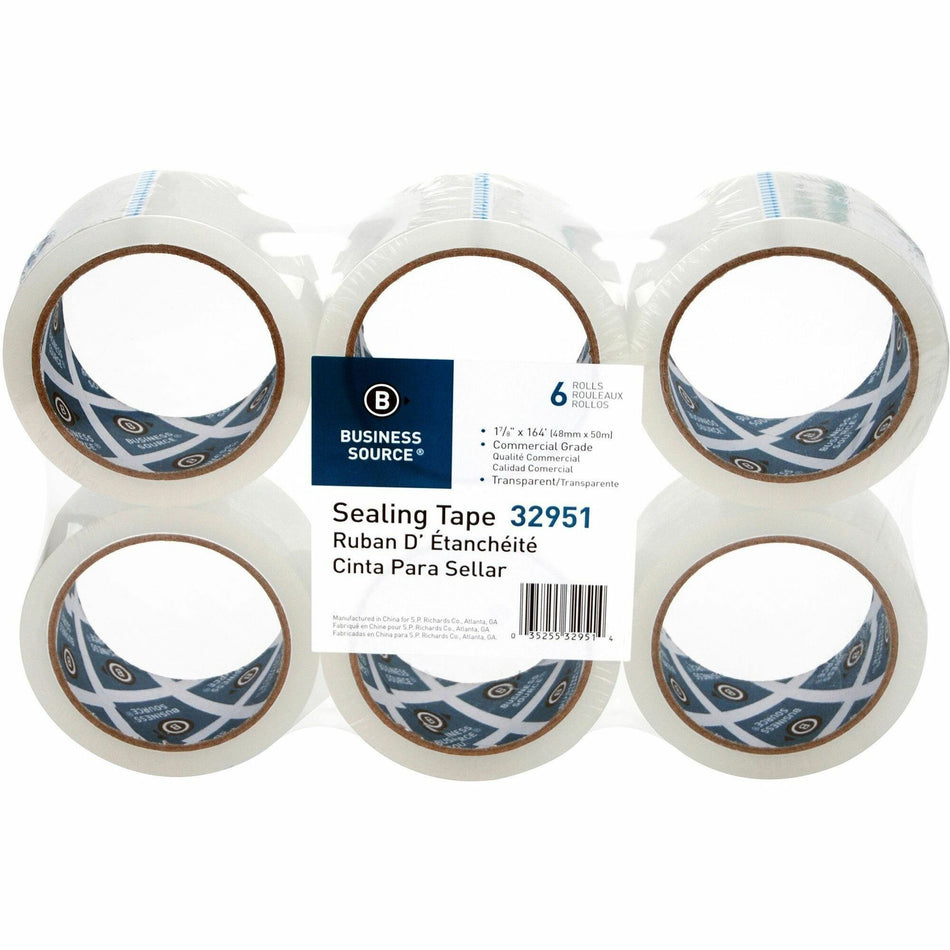 Business Source 3" Core Sealing Tape - 55 yd Length x 1.88" Width - 3" Core - Clear - Pressure-sensitive Poly - 2 mil - Adhesive Backing - Abrasion Resistant, Moisture Resistant, Split Resistant - For Packing, Sealing - 6 / Pack