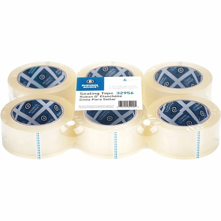 Business Source Heavy-duty Packaging Tape - 54.67 yd Length x 1.88" Width - 3" Core - Clear - Pressure-sensitive Poly - 3.54 mil - Rubber Backing - Tear Resistant, Split Resistant, Breakage Resistance - For Packing, Sealing - 6 / Pack