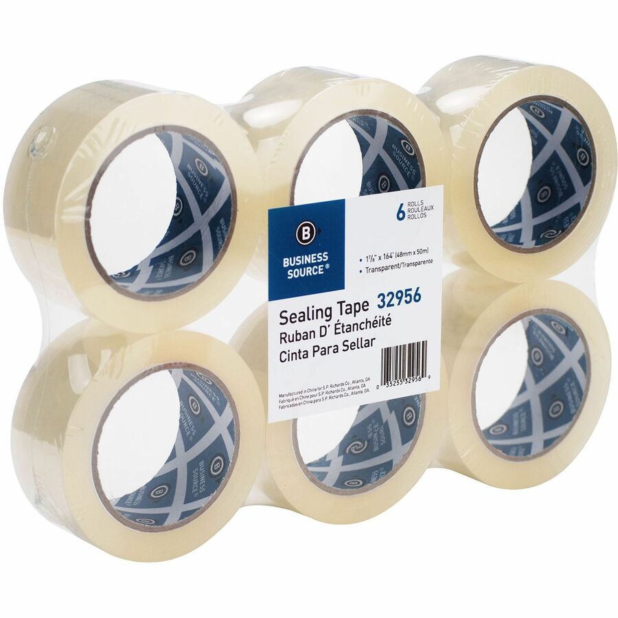 Business Source Heavy-duty Packaging Tape - 54.67 yd Length x 1.88" Width - 3" Core - Clear - Pressure-sensitive Poly - 3.54 mil - Rubber Backing - Tear Resistant, Split Resistant, Breakage Resistance - For Packing, Sealing - 6 / Pack