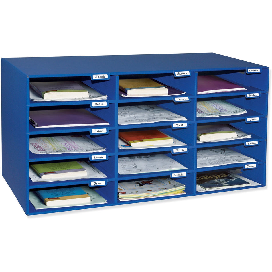 Classroom Keepers 15-Slot Mailbox - 15 Compartment(s) - Compartment Size : 3" x 12.50" x 10" - 16.38" Height x 31.50" Width x 12.88" Depth - 70% Recycled - Blue - Cardboard - 1 Each