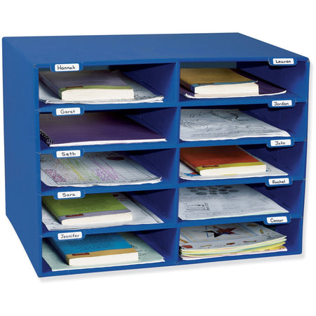 Classroom Keepers 10-Slot Mailbox - 10 Compartment(s) - Compartment Size : 3" x 12.50" x 10" - 16.63" Height x 21" Width x 12.88" Depth - 70% Recycled - Blue - 1 Each