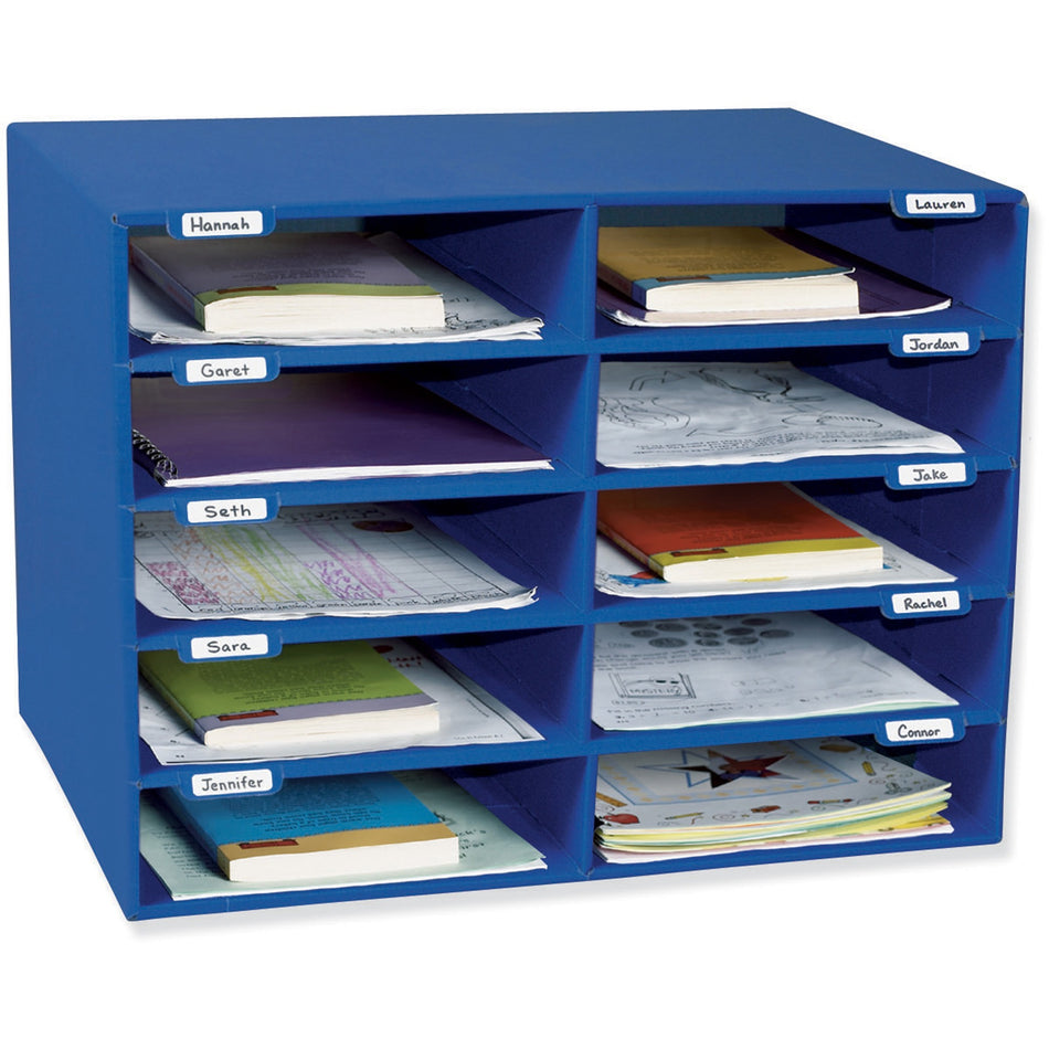 Classroom Keepers 10-Slot Mailbox - 10 Compartment(s) - Compartment Size : 3" x 12.50" x 10" - 16.63" Height x 21" Width x 12.88" Depth - 70% Recycled - Blue - 1 Each