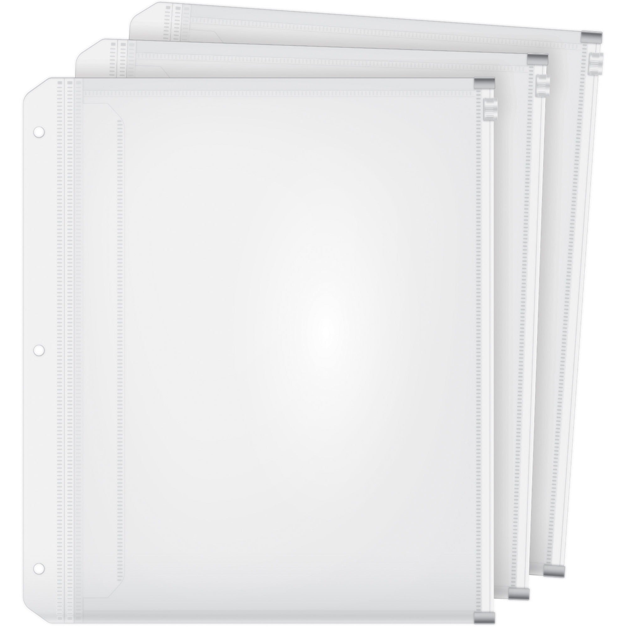 Cardinal® HOLD IT Expanding Zipper Binder Pockets - 11.8" Height x 0.3" Width x 10.5" Length - 0.50" Maximum Capacity - 100 x Sheet Capacity - For Letter 8 1/2" x 11" Sheet - Ring Binder - Rectangular - Clear - Polypropylene - 3 / Pack
