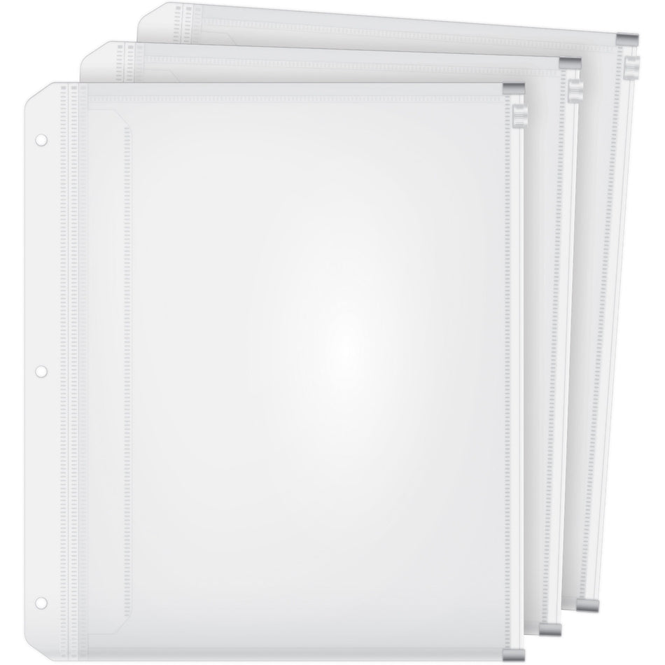 Cardinal® HOLD IT Expanding Zipper Binder Pockets - 11.8" Height x 0.3" Width x 10.5" Length - 0.50" Maximum Capacity - 100 x Sheet Capacity - For Letter 8 1/2" x 11" Sheet - Ring Binder - Rectangular - Clear - Polypropylene - 3 / Pack