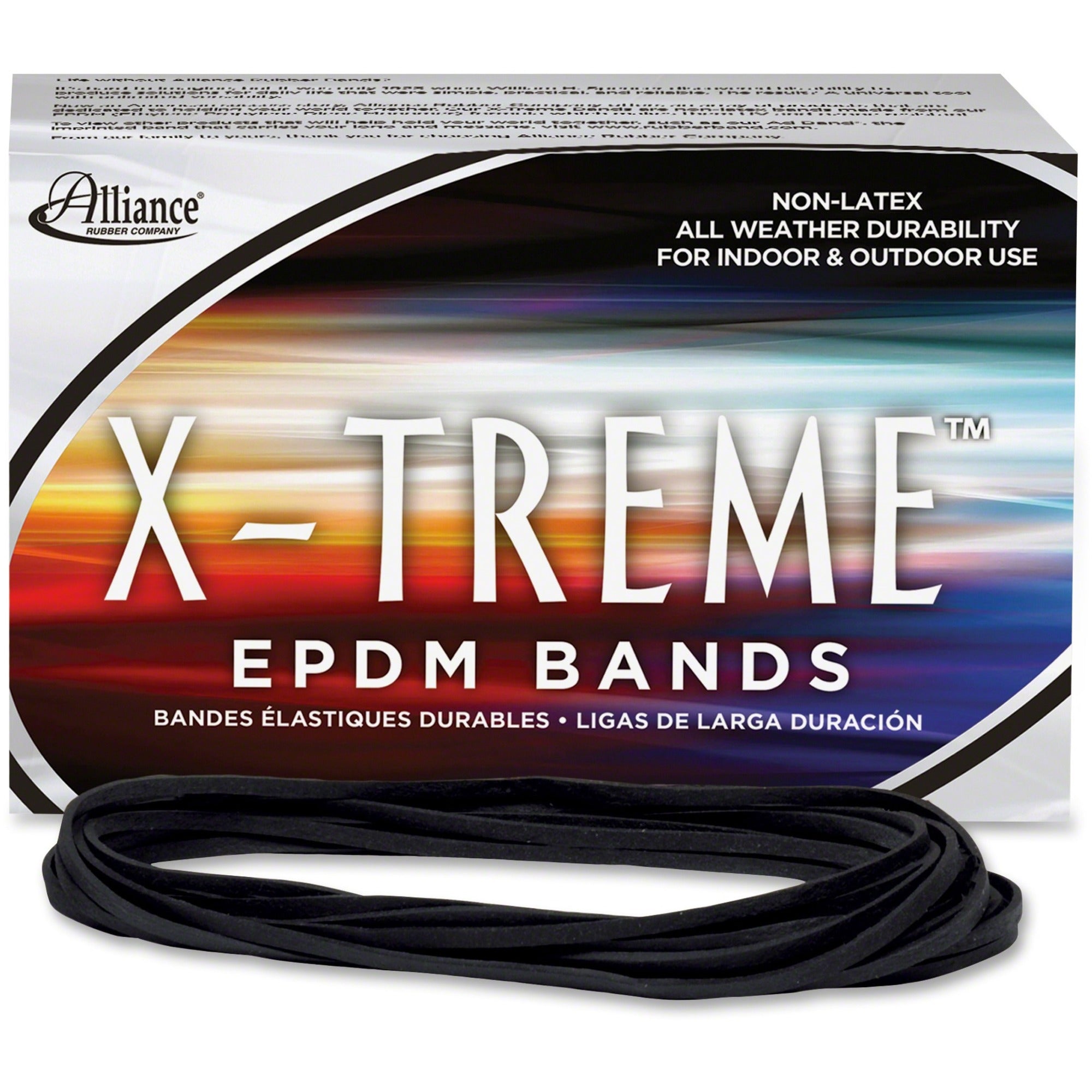 Alliance Rubber X-treme Rubber Bands - 7" Length x 0.1" Width - Latex-free, Durable, UV Resistant, Ozone Resistant, Heavy Duty, Reusable - Ethylene Propylene Diene Monomer (EPDM) - Black - 200 / Box