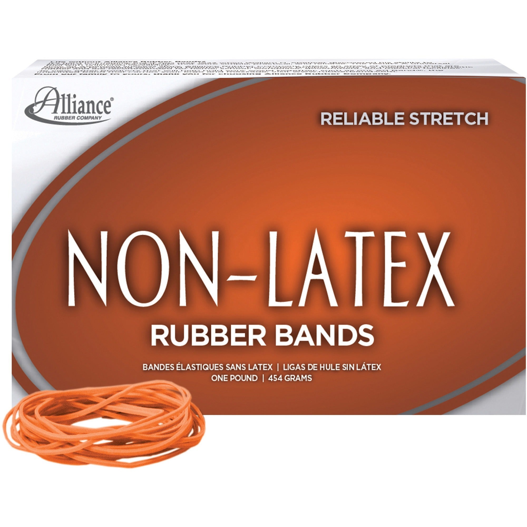Alliance Rubber Rubber Bands - Size: #19 - 3.5" Length x 0.1" Width - Latex-free, Stretchable - Synthetic Rubber - Orange - 1440 / Box