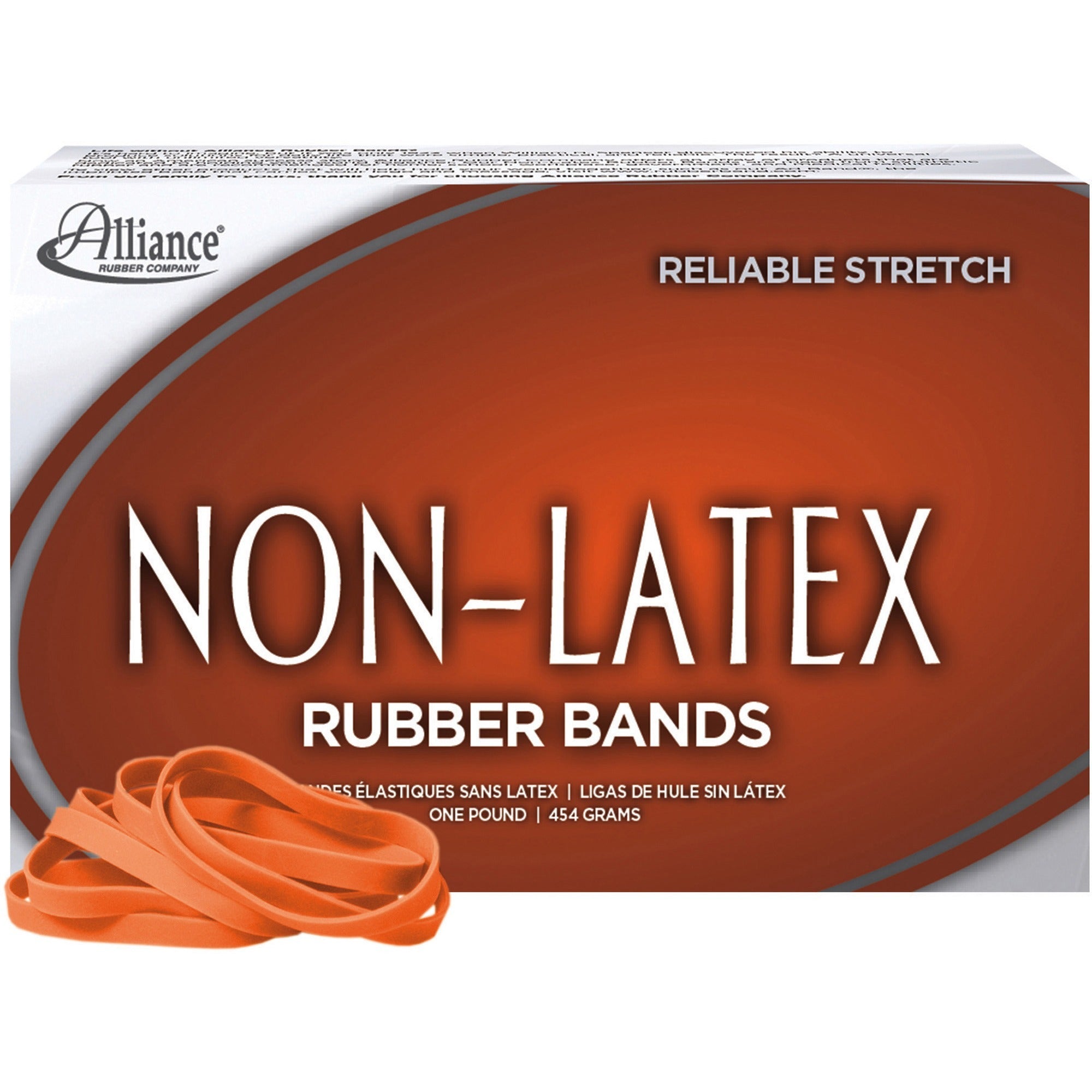 Alliance Rubber Rubber Bands - Size: #64 - 3.5" Length x 0.3" Width - Latex-free, Stretchable - Synthetic Rubber - Orange - 380 / Box