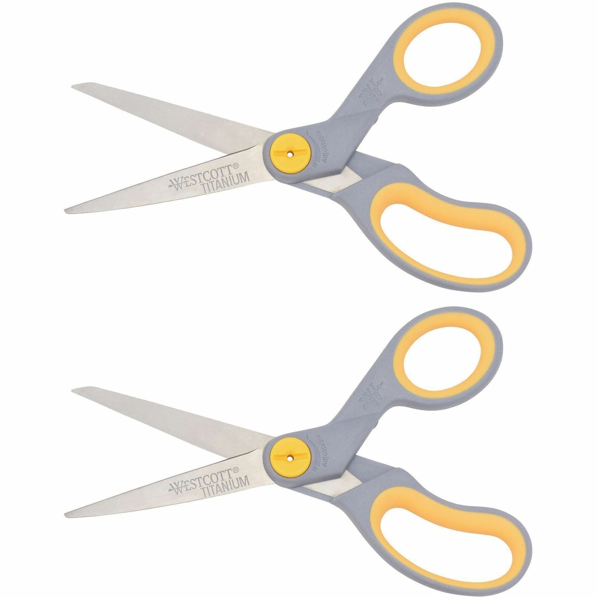 Westcott 8" Straight Soft Handle Titanium-Bonded Glide Scissors - 8" Overall Length - Straight-left/right - Titanium - Pointed Tip - Gray/Yellow - 2 / Pack