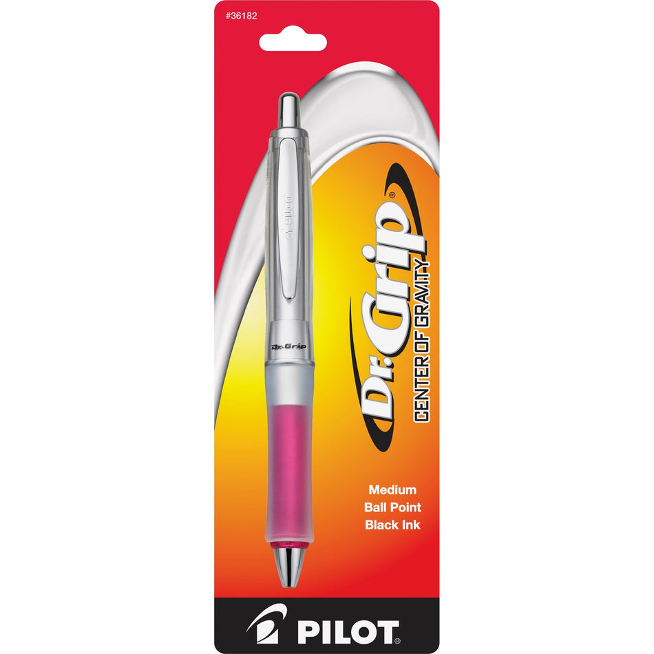 Pilot Dr. Grip Center of Gravity Retractable Ballpoint Pens - 1 mm Medium Pen Point - Refillable - Retractable - Black Ink - Pink Barrel - 1 Each