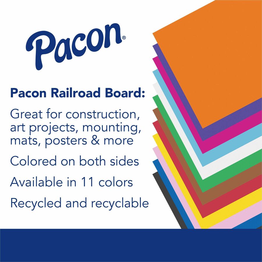 Pacon Railroad Board - Art, Craft, Mat, Mounting, Block Printing, Painting, Marker, Stenciling, Poster - 22" Width x 28" Length - White - 100 / Carton