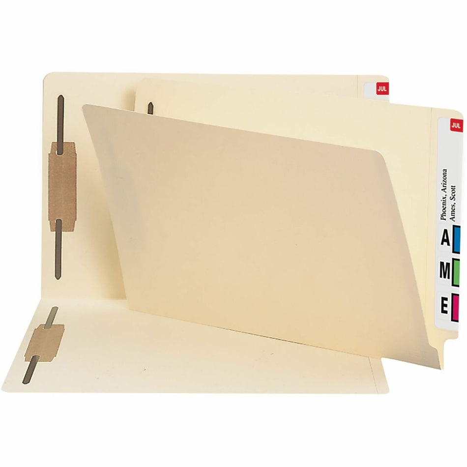 Smead Shelf-Master Straight Tab Cut Legal Recycled Fastener Folder - 8 1/2" x 14" - 2 x 2B Fastener(s) - 14 pt. - 2 Plys - Manila - Reinforced - 10% Recycled - 50 / Box