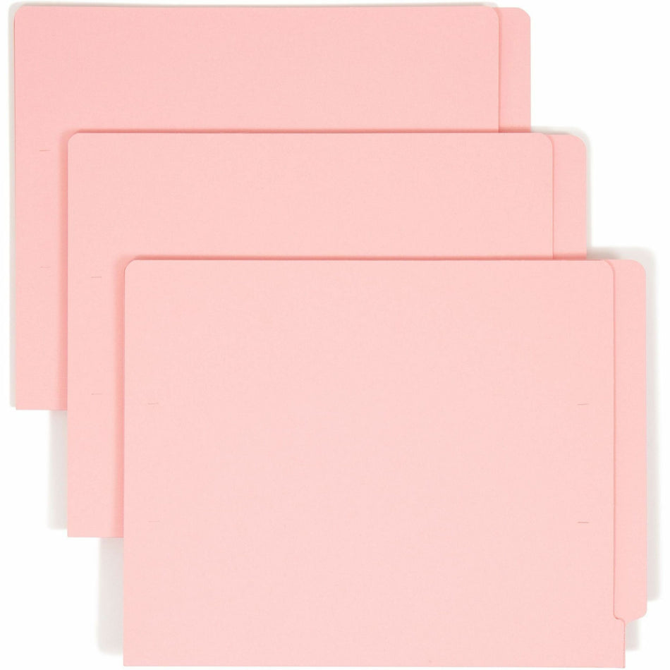 Smead Shelf-Master Straight Tab Cut Letter Recycled End Tab File Folder - 8 1/2" x 11" - 11 pt. - 2 Plys - Pink - Reinforced - 10% Recycled - 100 / Box