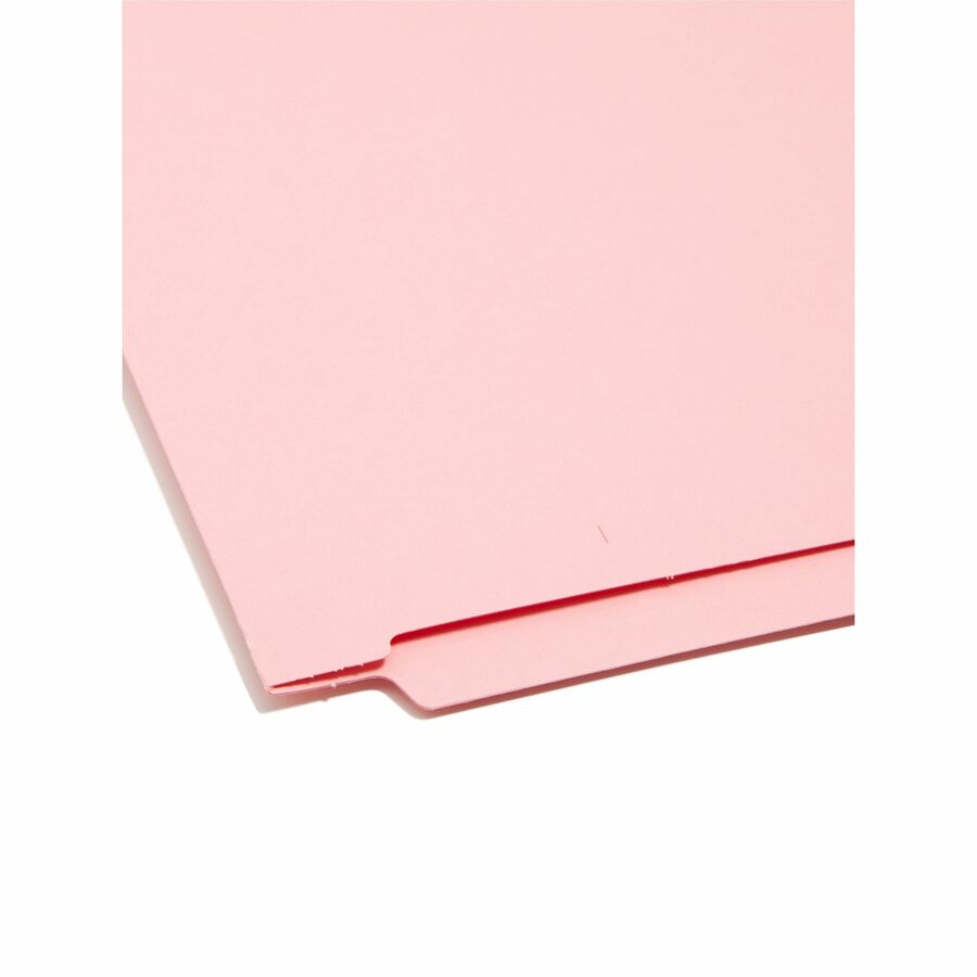 Smead Shelf-Master Straight Tab Cut Letter Recycled End Tab File Folder - 8 1/2" x 11" - 11 pt. - 2 Plys - Pink - Reinforced - 10% Recycled - 100 / Box