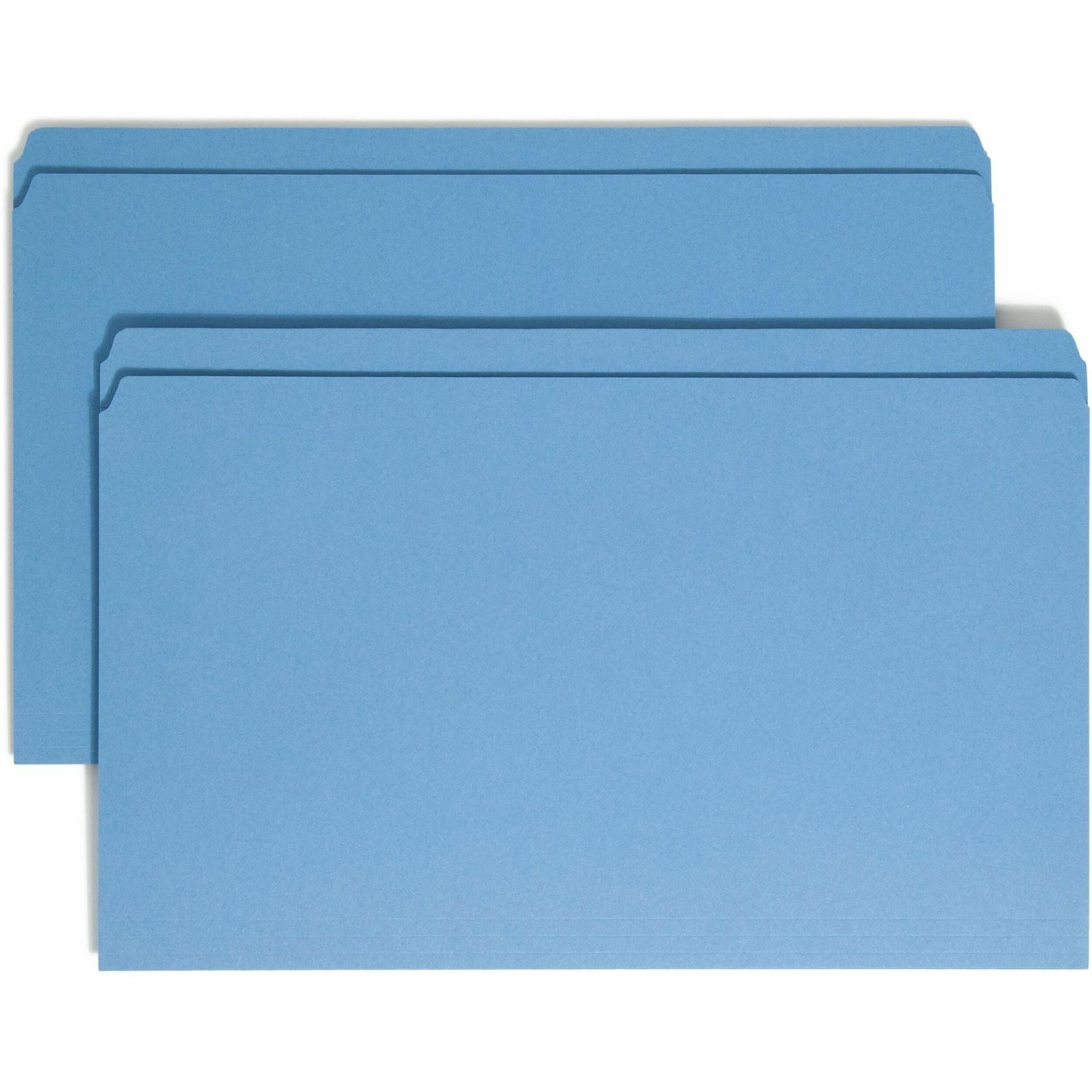 Smead Colored Straight Tab Cut Legal Recycled Top Tab File Folder - 8 1/2" x 14" - 3/4" Expansion - 11 pt. - 2 Plys - Blue - Reinforced Tab - 10% Recycled - 100 / Box
