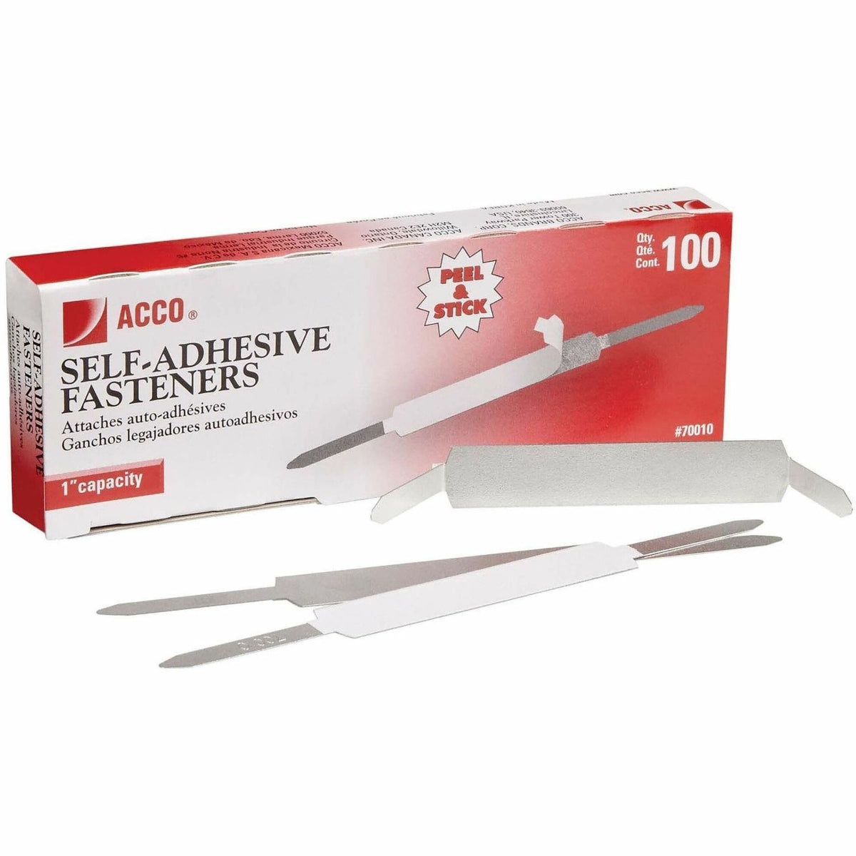 ACCO Self-Adhesive Fasteners - 1" Size Capacity - Self-adhesive, Coined Edge - Steel - 100 / Box