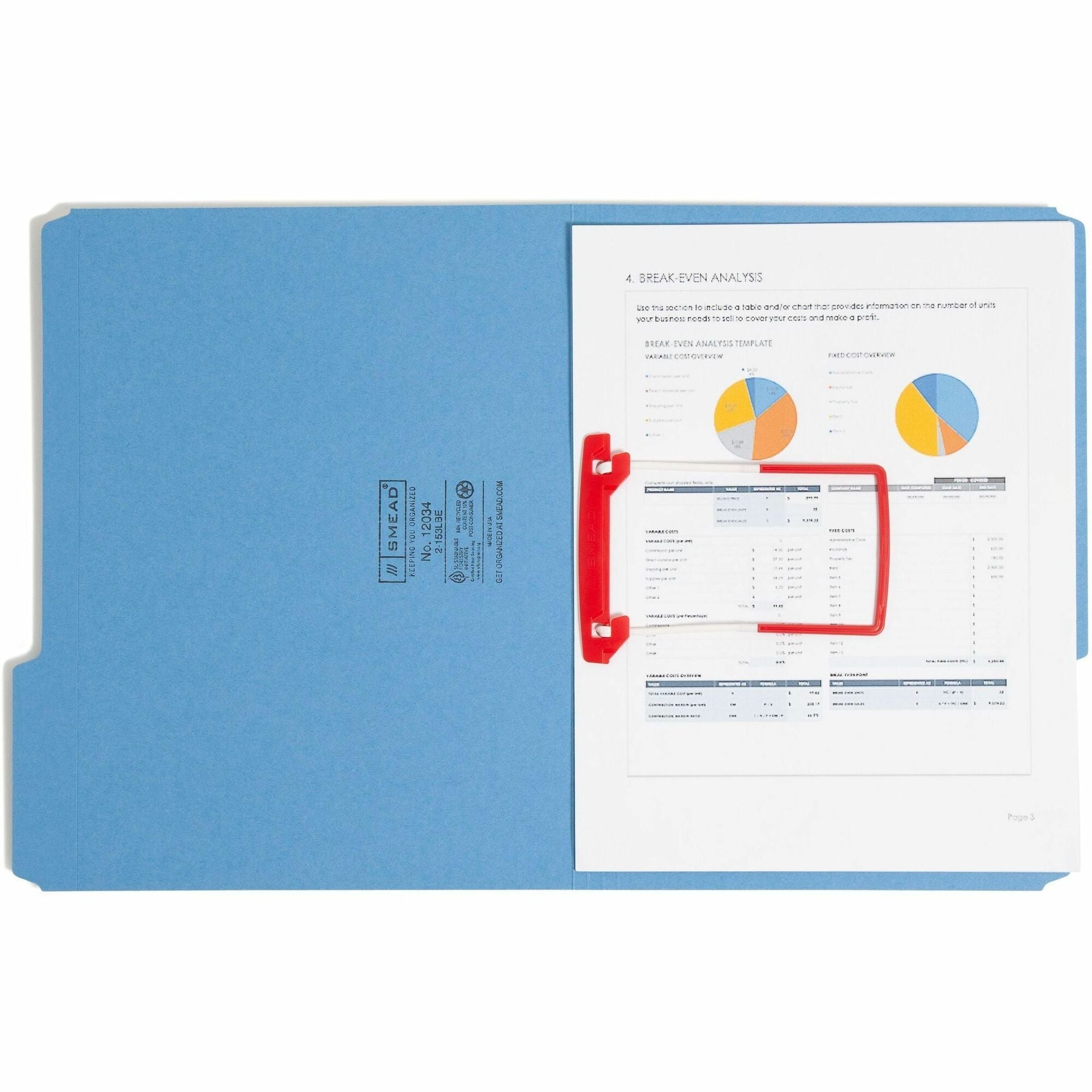 Smead U-Clip Bonded Fasteners - 2" Size Capacity - for Folder - Flexible, Heavy Duty, Self-adhesive, Acid-free - Red, White - Poly - 100 / Box