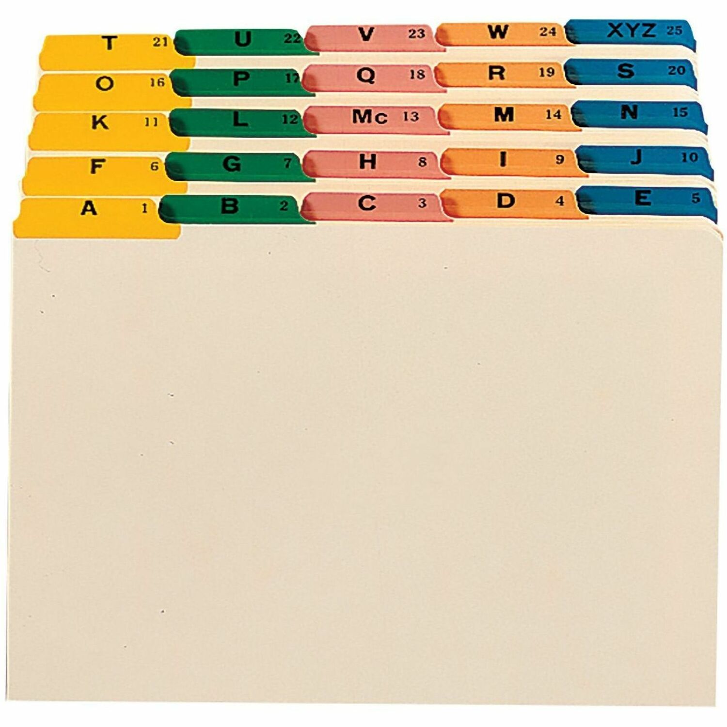 Smead Legal Filing Guides with Alphabetic Indexing - Printed Tab(s) - Character - A-Z - Legal - 8.50" Width x 14" Length - Manila Divider - Green, Pink, Blue, Salmon, Yellow Tab(s) - 10% Recycled - 25 / Set