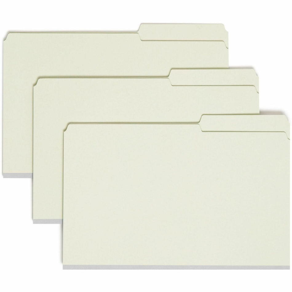 Smead 2/5 Tab Cut Legal Recycled Fastener Folder - 8 1/2" x 14" - 2" Expansion - 2 x 2S Fastener(s) - Top Tab Location - Right Tab Position - 25 pt. - Pressboard - Gray, Green - 100% Recycled - 25 / Box
