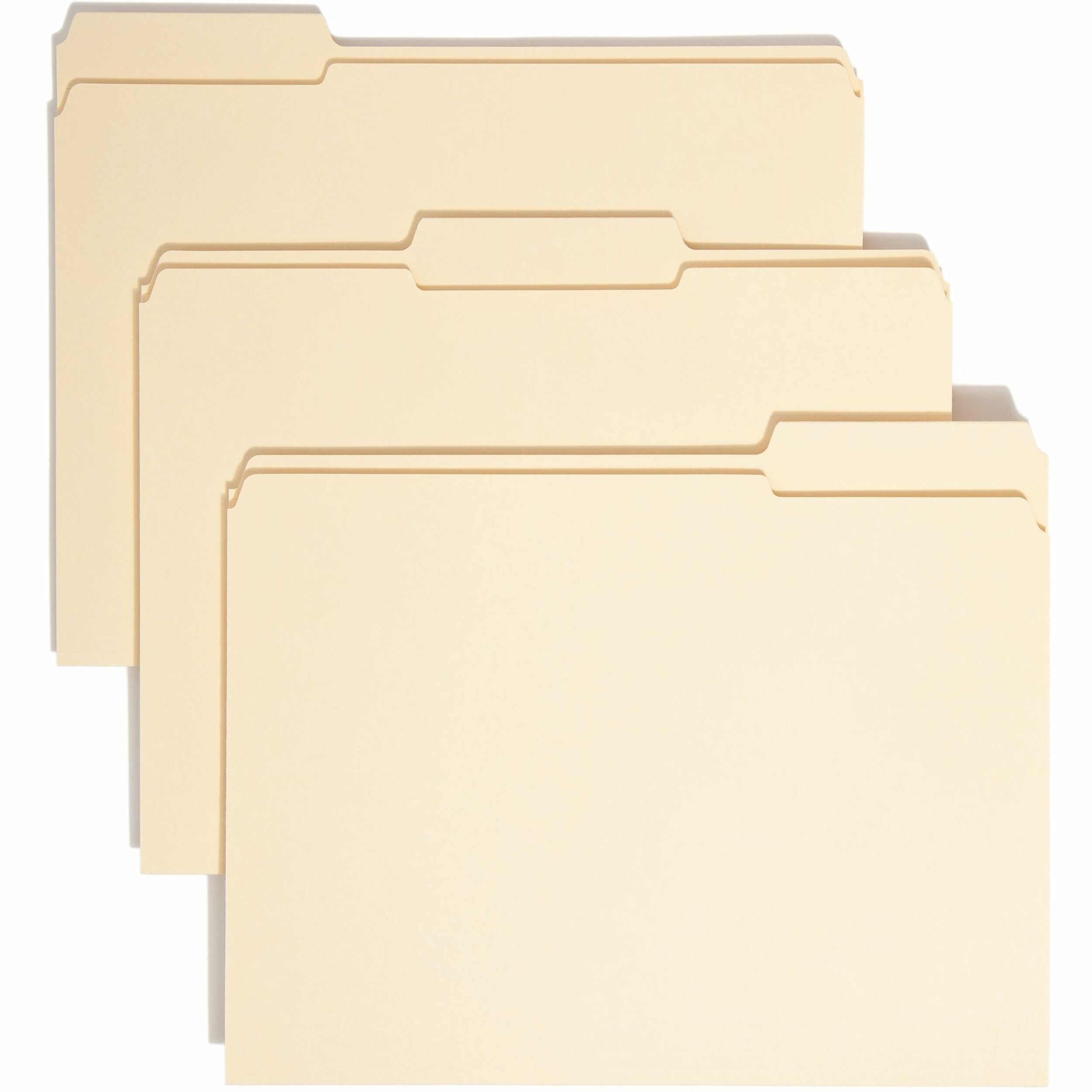 Smead 1/3 Tab Cut Letter Recycled Top Tab File Folder - 8 1/2" x 11" - Top Tab Location - Assorted Tab Position - 11 pt. - 2 Plys - Manila - Acid-free, Reinforced Tab - 100% Recycled - 100 / Box