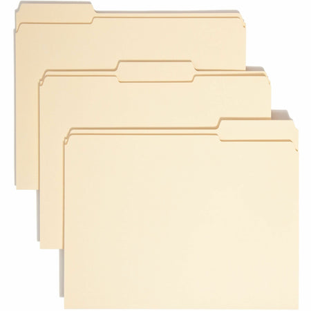 Smead 1/3 Tab Cut Letter Recycled Top Tab File Folder - 8 1/2" x 11" - Top Tab Location - Assorted Tab Position - 11 pt. - 2 Plys - Manila - Acid-free, Reinforced Tab - 100% Recycled - 100 / Box