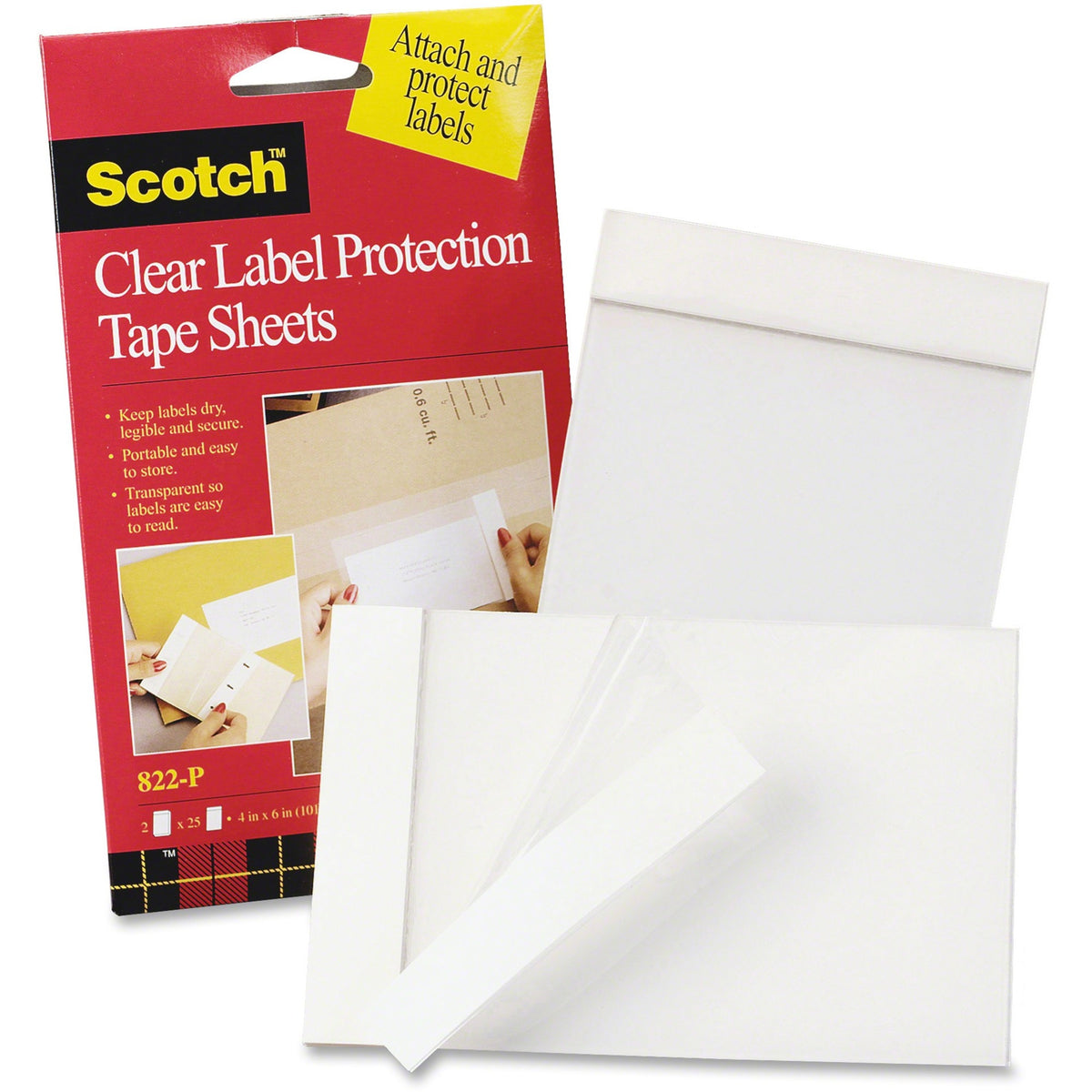 Scotch Label Protection Tape Sheets - 6" Length x 4" Width - Clear - Polypropylene Backing - For Repairing, Covering, Protecting - 25/Pad - 2 / Pack