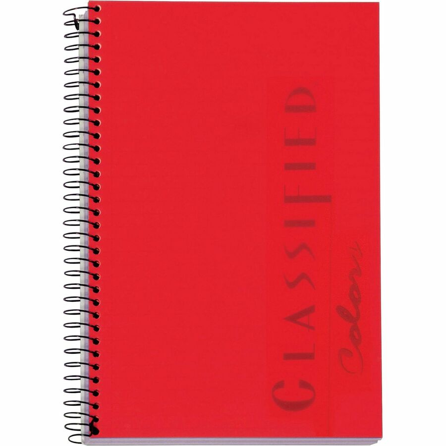 TOPS Classified Business Notebooks - 100 Sheets - Coilock - 20 lb Basis Weight - 5 1/2" x 8 1/2" Sheet Size - White Paper - Ruby Plastic Cover - Perforated - 1 Each