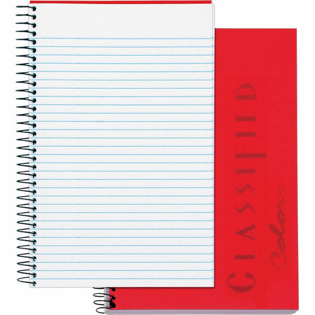 TOPS Classified Business Notebooks - 100 Sheets - Coilock - 20 lb Basis Weight - 5 1/2" x 8 1/2" Sheet Size - White Paper - Ruby Plastic Cover - Perforated - 1 Each