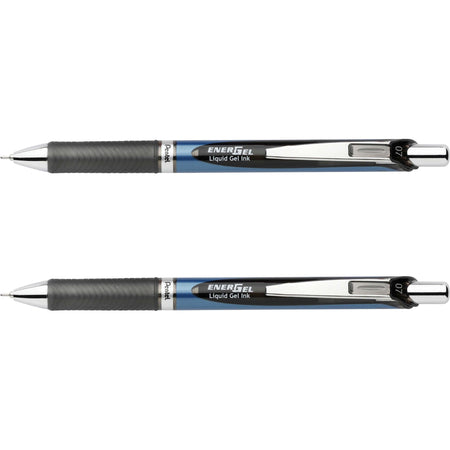 EnerGel EnerGel RTX Liquid Gel Pens - 0.7 mm Medium Needle Pen Point - Refillable - Retractable - Black Ink - Gel-based - Blue Barrel - Stainless Steel Tip - 2 / Pack