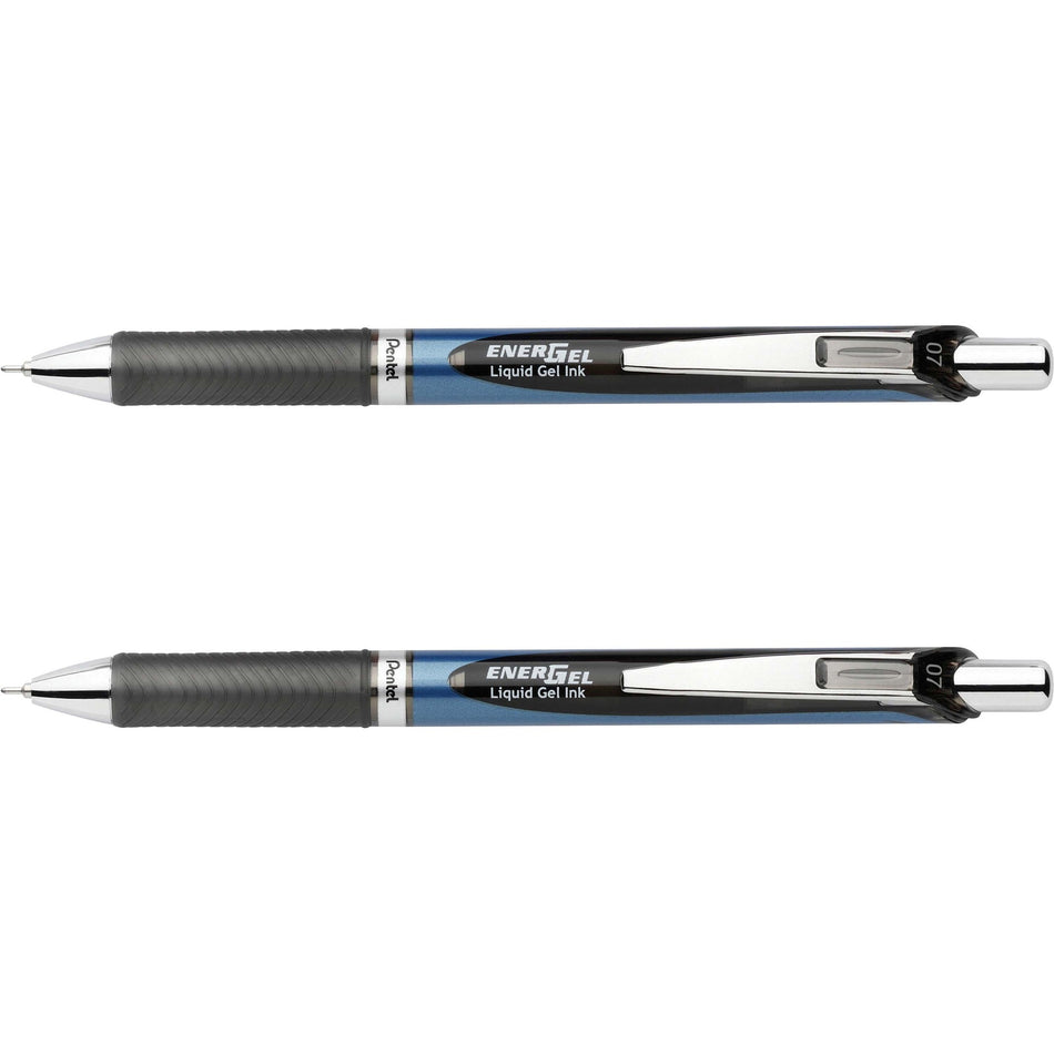 EnerGel EnerGel RTX Liquid Gel Pens - 0.7 mm Medium Needle Pen Point - Refillable - Retractable - Black Ink - Gel-based - Blue Barrel - Stainless Steel Tip - 2 / Pack