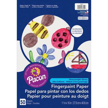 Pacon Coated Finger Paint Art Paper - 50 Sheets - 11" x 16" Sheet Size - White Paper - Non Absorbant, Bleed Resistant, Smear Resistant - 50 / Pack