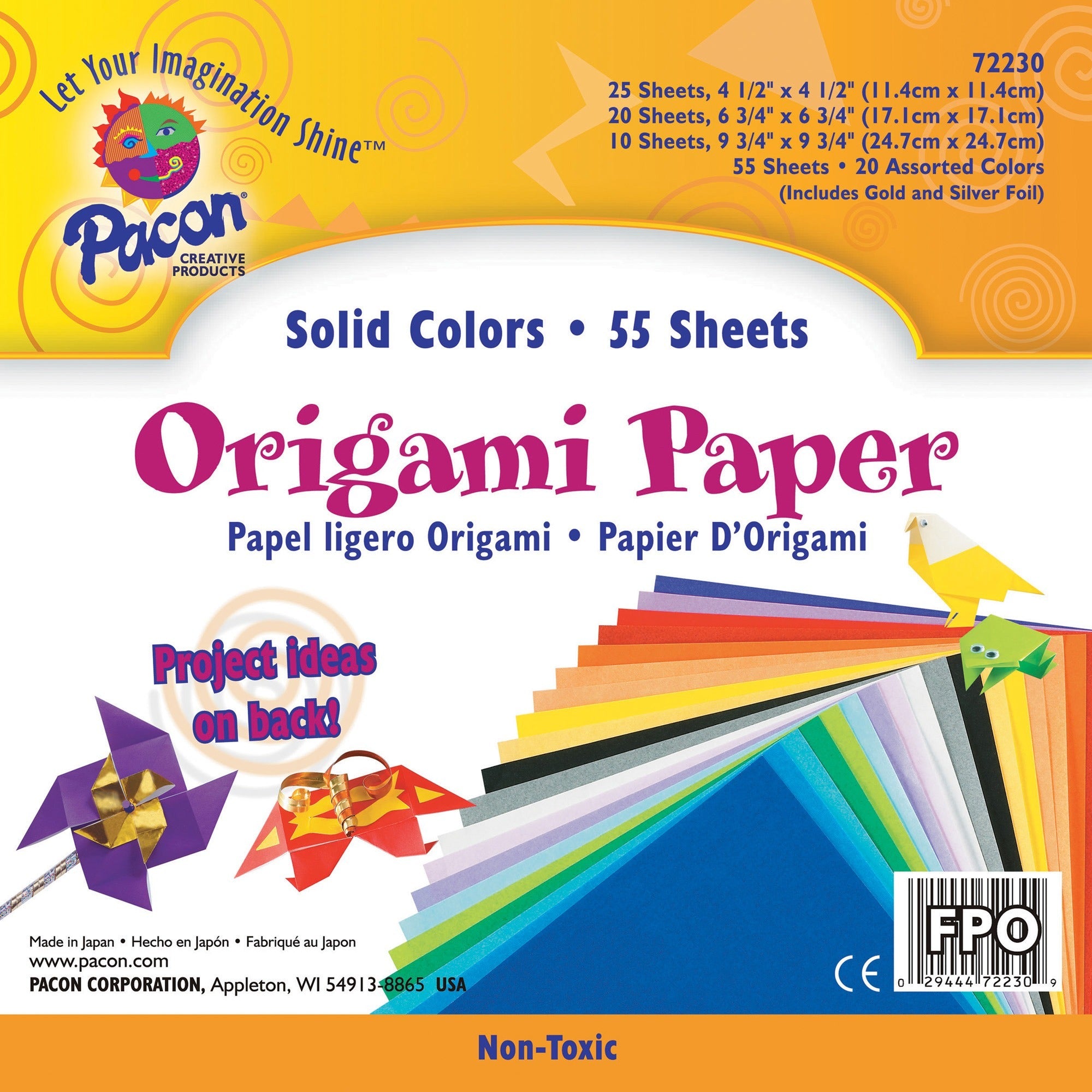 Pacon Origami Paper - Craft, Art - 9.75" Height x 9.75" Width - Assorted - 55 / Pack