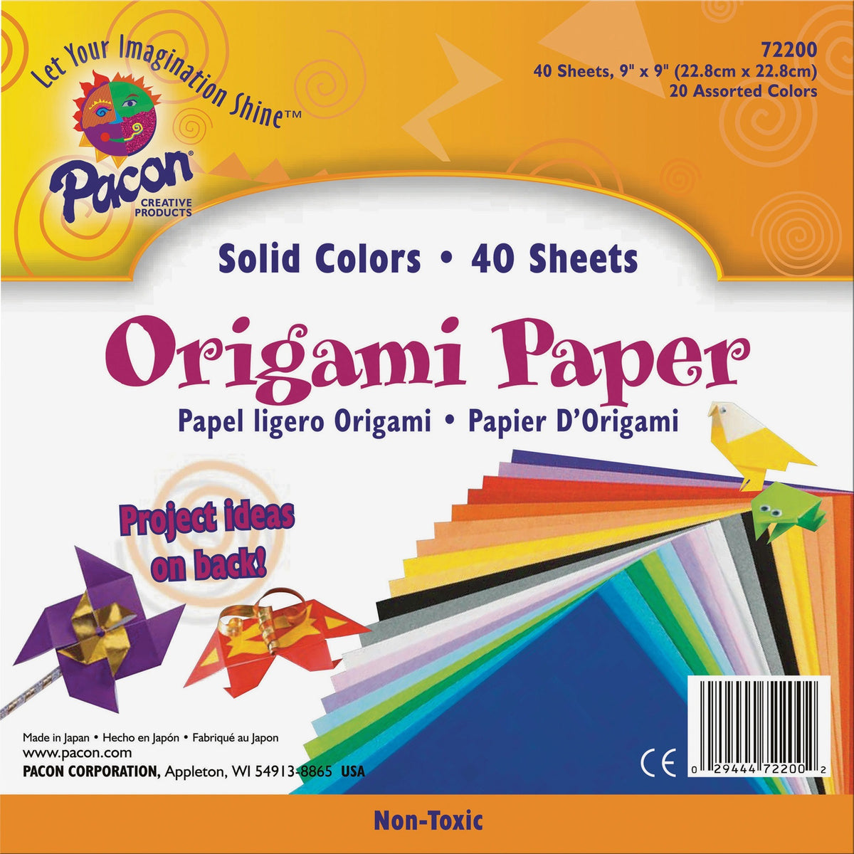 Pacon Origami Paper - Art, Craft - 9" Height x 9" Width - Assorted - 40 / Pack