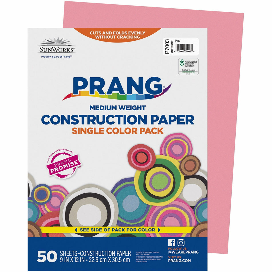 Prang Construction Paper - Multipurpose - 12" Width x 9" Length - Pink - Groundwood - 50 / Pack