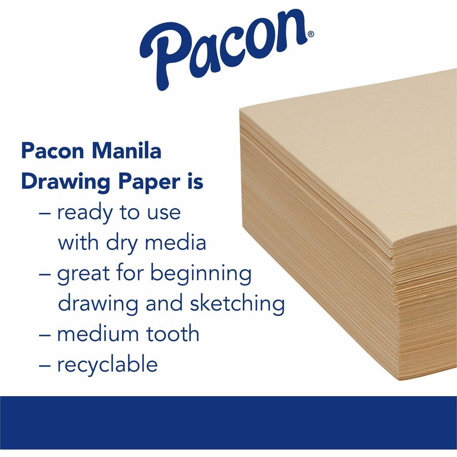 Pacon®  Standard-Weight Drawing Paper - 500 Sheets - Plain - 9" x 12" Sheet Size - Manila Paper - 500 / Ream