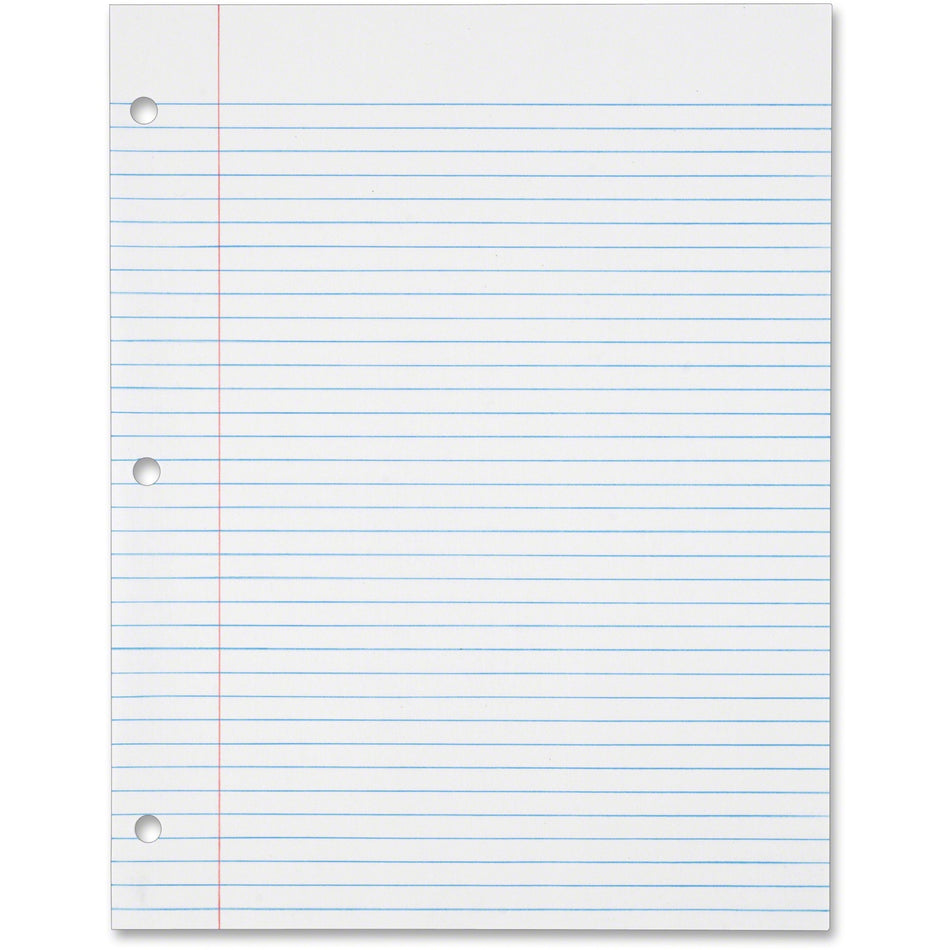 TOPS 16 - lb. College - ruled 3H Punched Filler Paper - Letter - 500 Sheets - 0.31" Ruled - Ruled Red Margin - 16 lb Basis Weight - Letter - 8 1/2" x 11" Sheet Size - White Paper - 500 / Pack