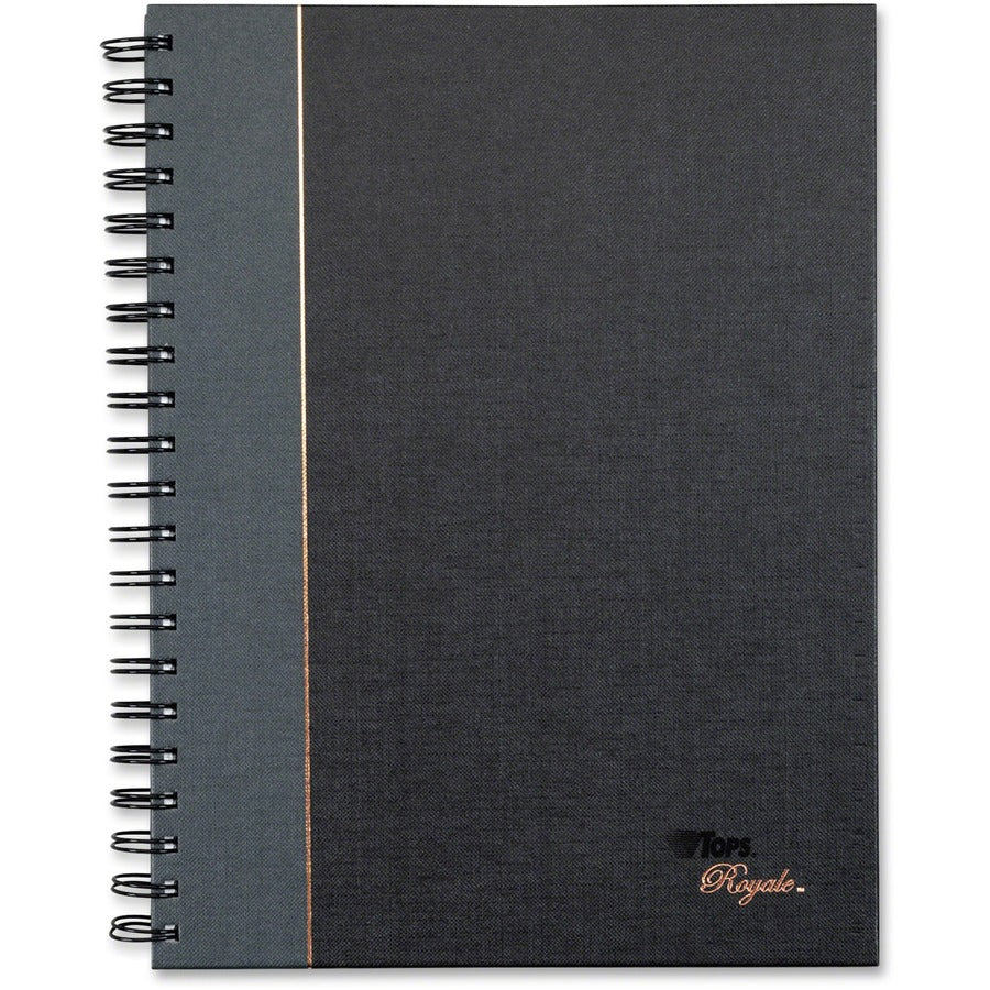 TOPS Royale Executive Wirebound Notebook - 96 Sheets - Wire Bound - 20 lb Basis Weight - 8" x 10 1/2" Sheet Size - White Paper - Black Geltex, Gray Cover - Hard Cover, Index Sheet, Perforated - 1 Each