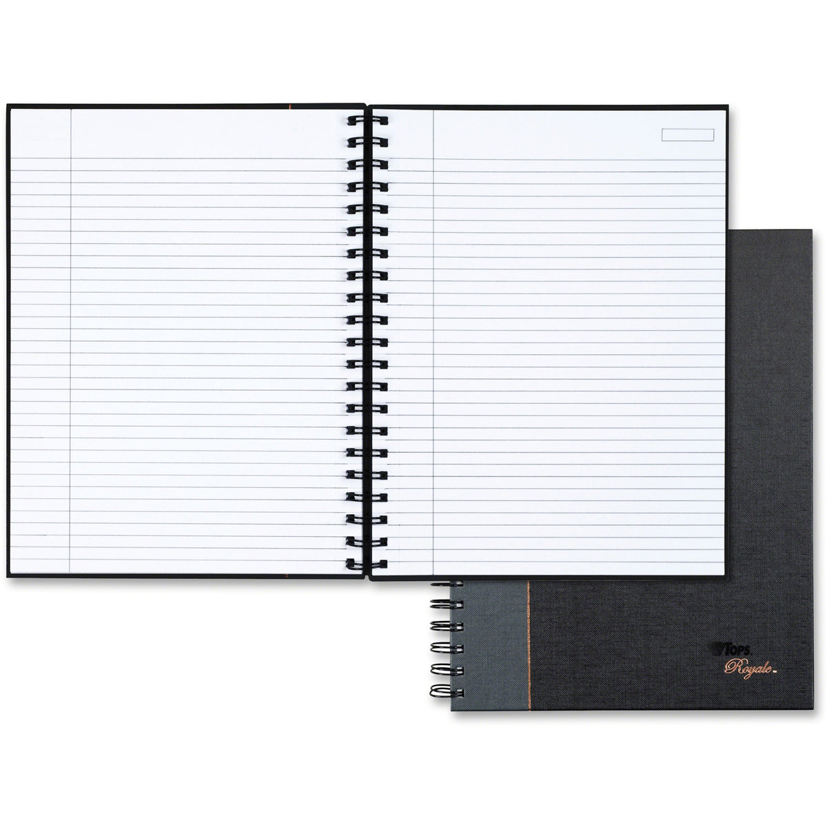 TOPS Royale Executive Wirebound Notebook - 96 Sheets - Wire Bound - 20 lb Basis Weight - 8" x 10 1/2" Sheet Size - White Paper - Black Geltex, Gray Cover - Hard Cover, Index Sheet, Perforated - 1 Each