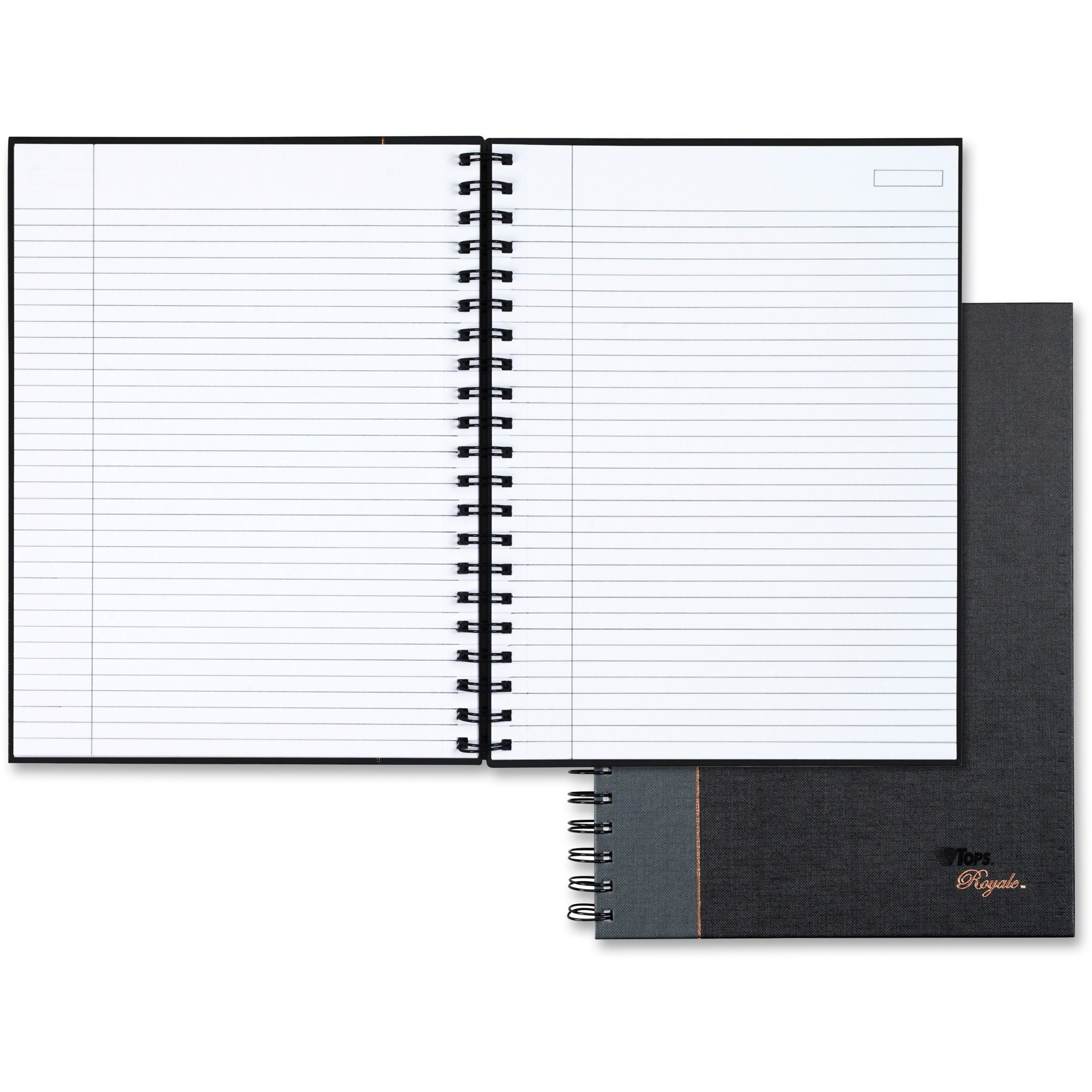 TOPS Royale Executive Wirebound Notebook - 96 Sheets - Wire Bound - 20 lb Basis Weight - 8" x 10 1/2" Sheet Size - White Paper - Black Geltex, Gray Cover - Hard Cover, Index Sheet, Perforated - 1 Each