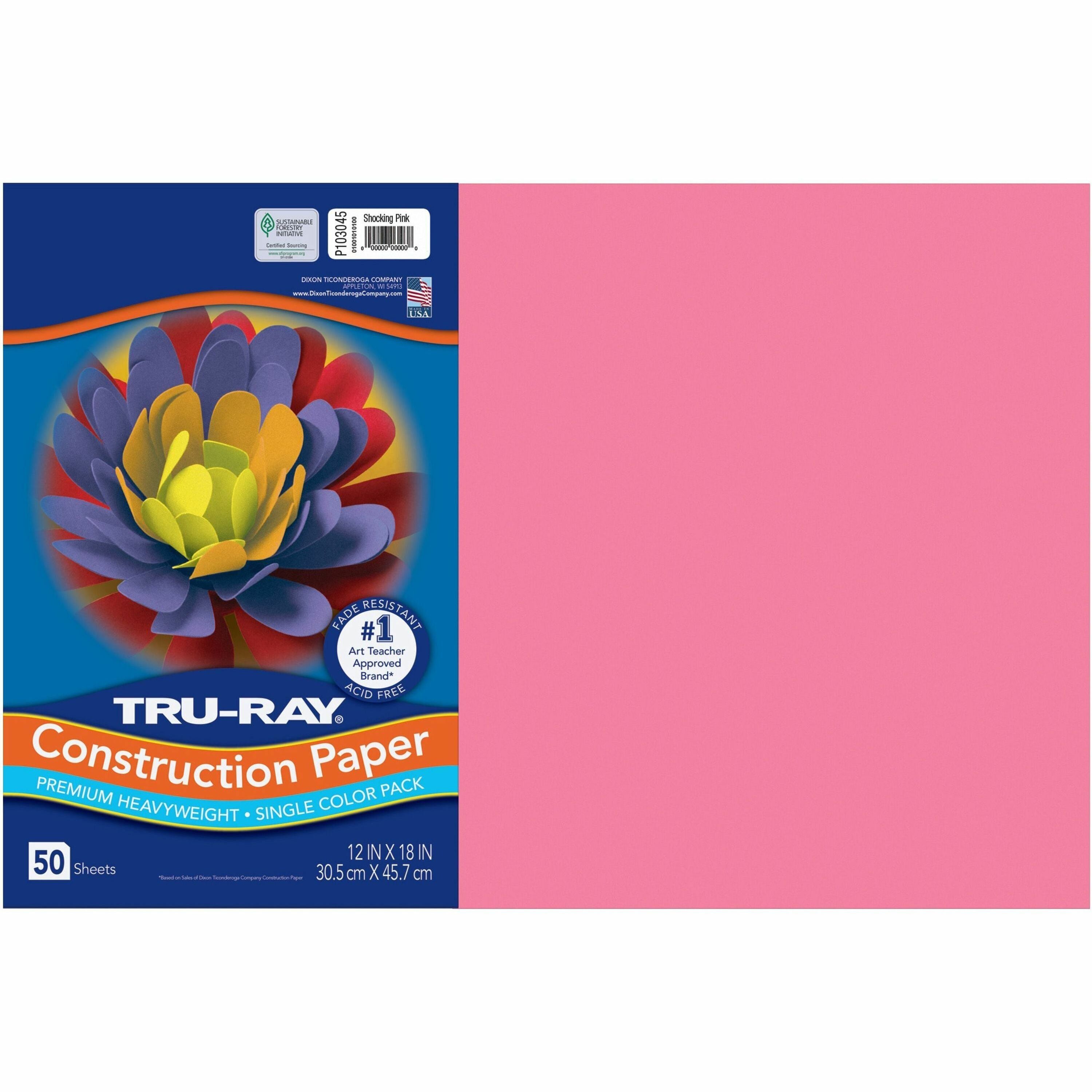 Tru-Ray Construction Paper - 12" Width x 18" Length - 76 lb Basis Weight - Shocking Pink - Sulphite - 50 / Pack