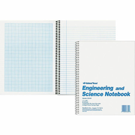 Rediform Engineering and Science Notebook - Letter - 60 Sheets - Wire Bound - Both Side Ruling Surface - Light Blue Margin - 16 lb Basis Weight - Letter - 8 1/2" x 11" Sheet Size - White Paper - White Cover - Unpunched, Heavyweight, Hard Cover - 1 Each