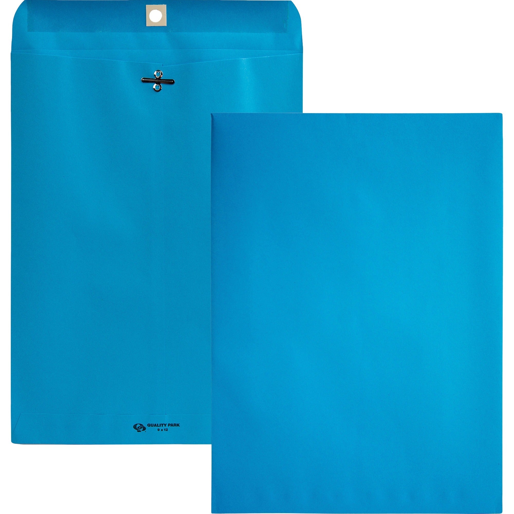 Quality Park 9 x 12 Clasp Envelopes with Deeply Gummed Flaps - Clasp - #90 - 9" Width x 12" Length - 28 lb - Clasp - Blue - Wove - 10 / Pack