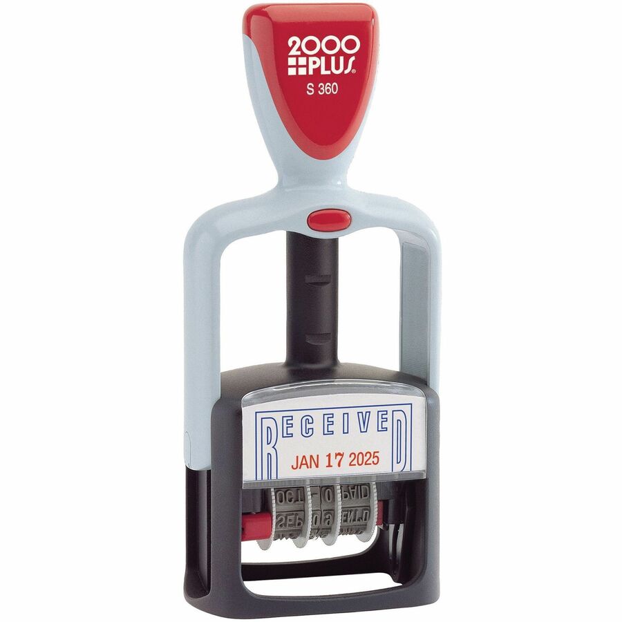 Cosco 2000 Plus S360 RECEIVED Two-Color Dater - Message/Date Stamp - RECEIVED - 1" Impression Width - 4 Bands - Blue, Red - Plastic Plastic - 1 Each