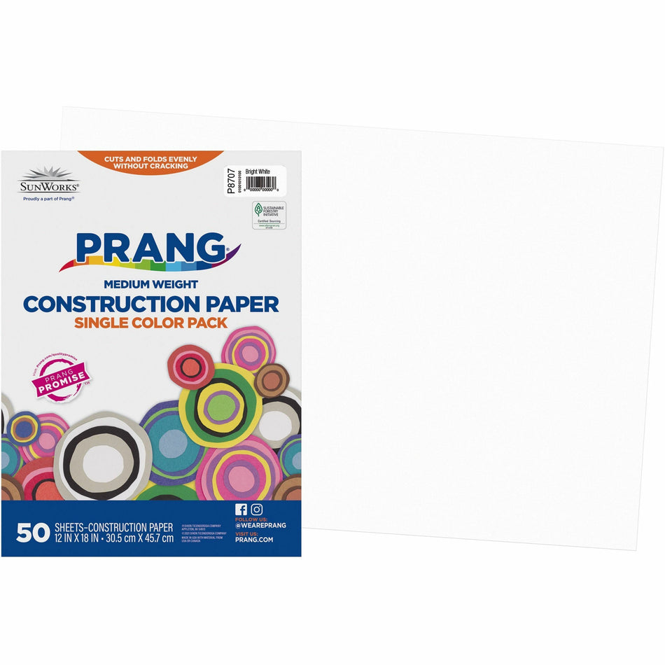 Prang Construction Paper - Multipurpose - 18" Width x 12" Length - Bright White - 50 / Pack