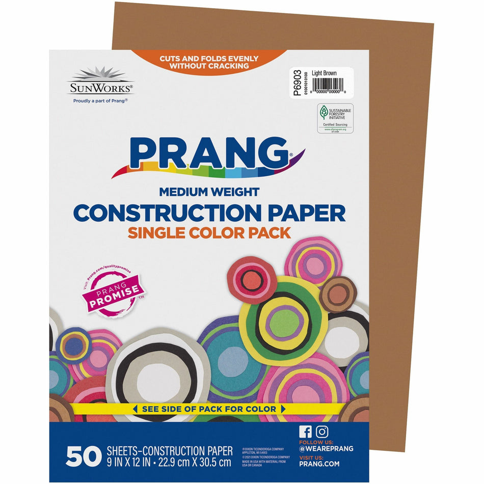 Prang Construction Paper - Art - 12" Width x 9" Length - Light Brown - Groundwood - 50 / Pack
