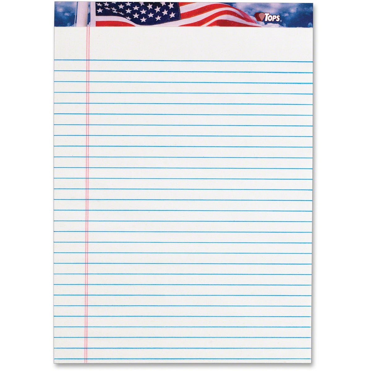 TOPS American Pride Legal Rule Writing Pad - 50 Sheets - Legal Ruled Front Ruling - 16 lb Basis Weight - 8 1/2" x 11 3/4" Sheet Size - 2.38" Height x 11.8" Width x 8.5" Length - White Paper - Ink Resistant, Smooth, Perforated, Acid-free - 12 / Pack