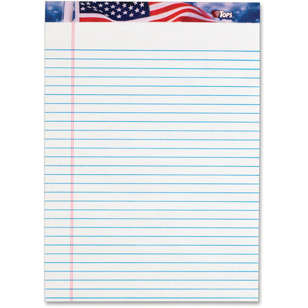 TOPS American Pride Legal Rule Writing Pad - 50 Sheets - Legal Ruled Front Ruling - 16 lb Basis Weight - 8 1/2" x 11 3/4" Sheet Size - 2.38" Height x 11.8" Width x 8.5" Length - White Paper - Ink Resistant, Smooth, Perforated, Acid-free - 12 / Pack