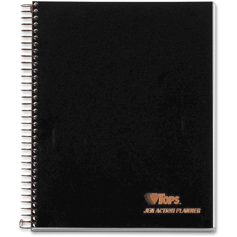TOPS Journal Entry Notetaking Ruled Planner Pad - 84 Sheets - Wire Bound - 20 lb Basis Weight - 6 3/4" x 8 1/2" Sheet Size - White Paper - Black Cover - Perforated, Unpunched - 1 Each
