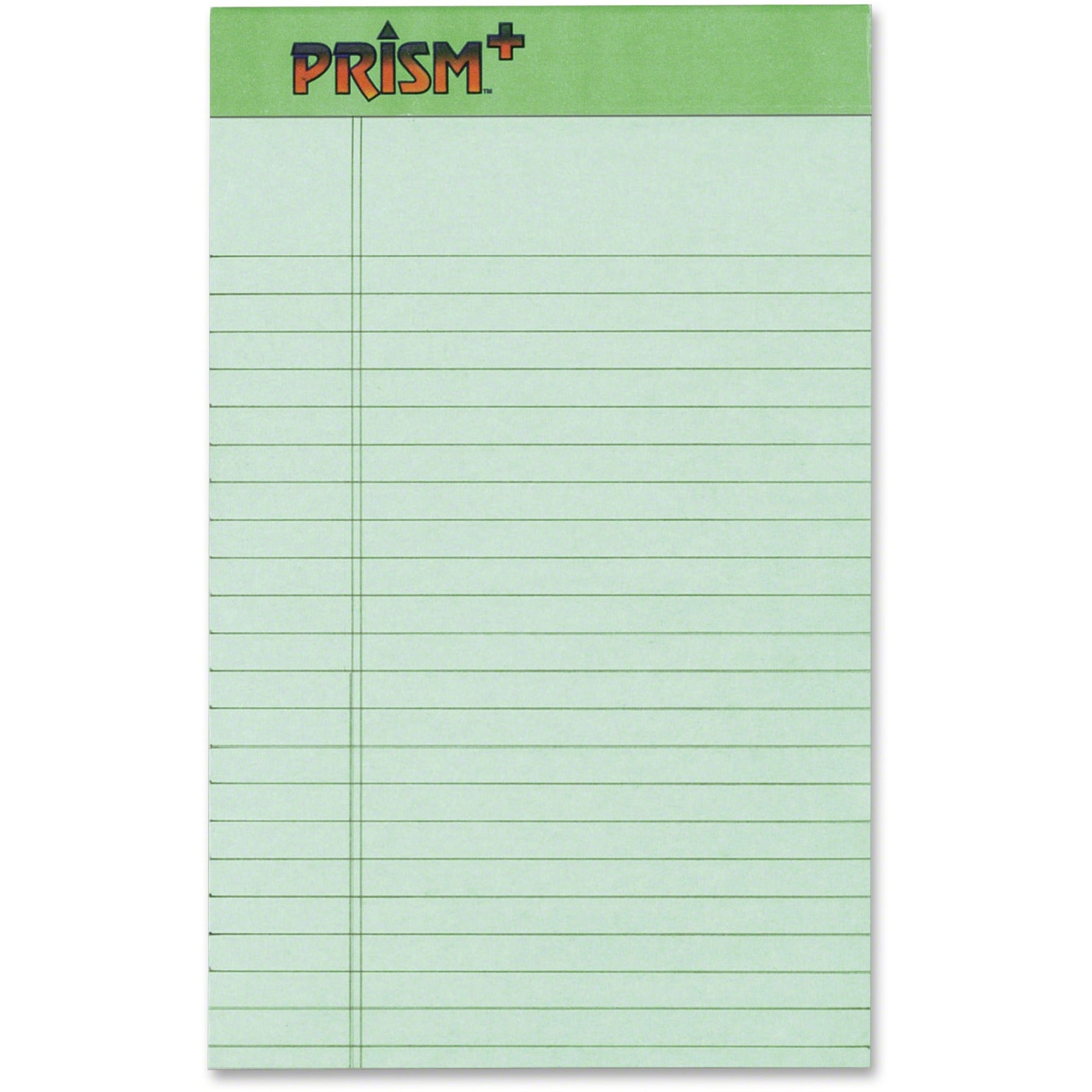 TOPS Prism Plus Legal Pads - 50 Sheets - Strip - 16 lb Basis Weight - 5" x 8" Sheet Size - 8" Height x 5" Width - Green Paper - Perforated, Rigid, Heavyweight, Bleed Resistant, Acid-free, Unpunched - 12 / Pack